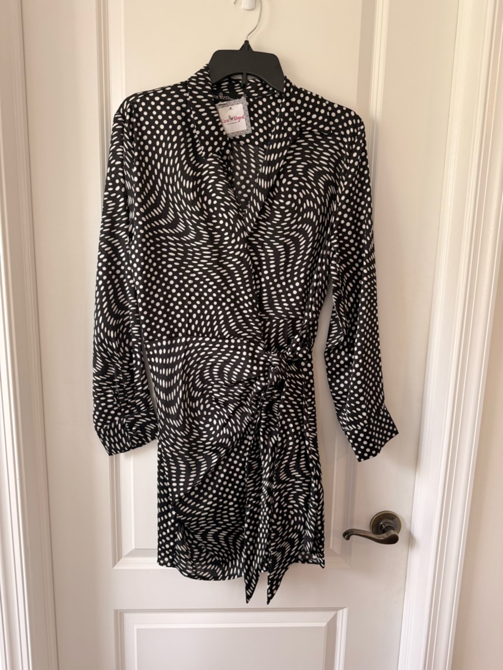 Liza Byrd Black Wrap Dress with White Polka Print